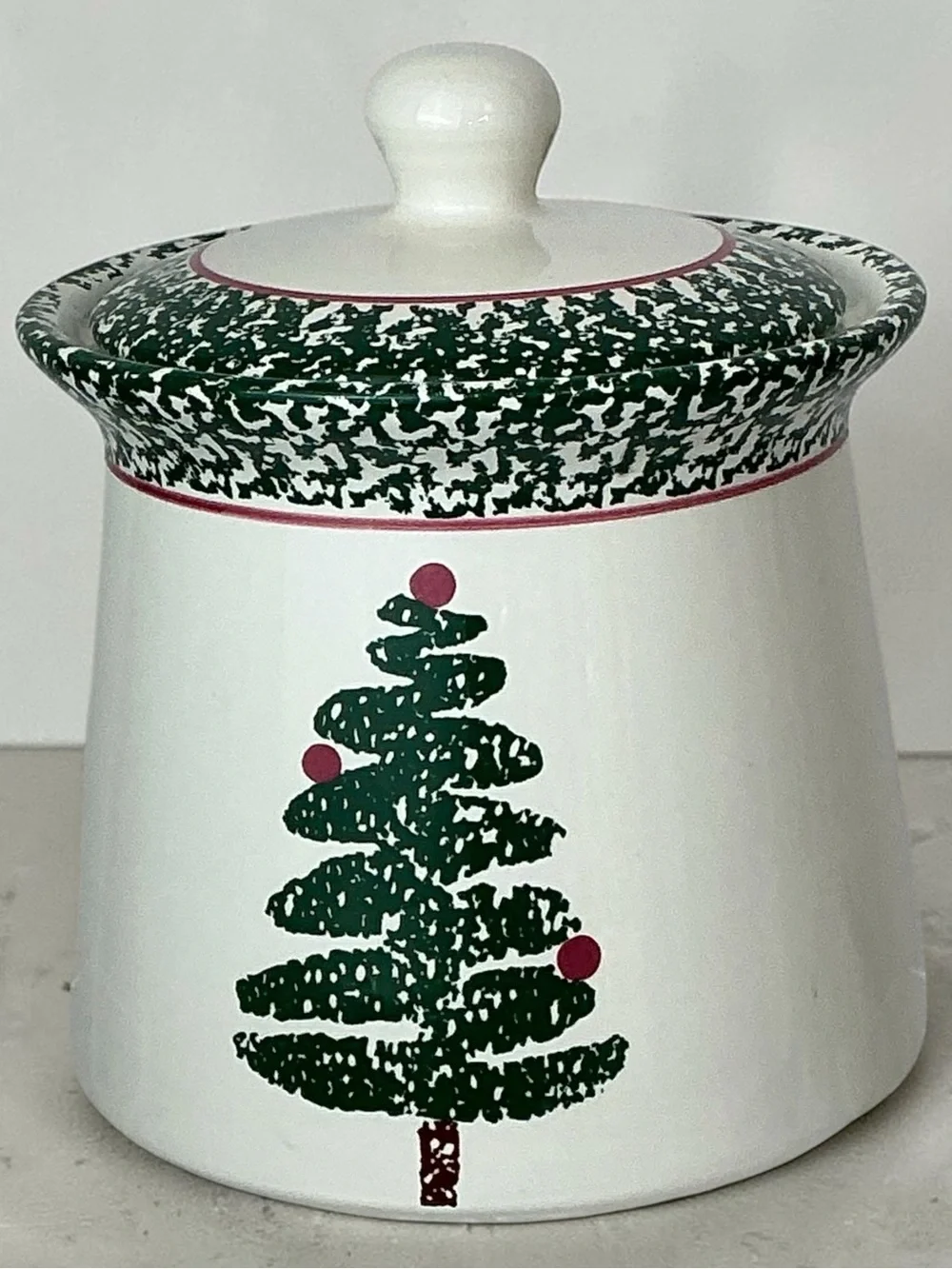 Vintage Christmas Tree Cookie Jar Canister by Bizzirri Made in Italy Green Red